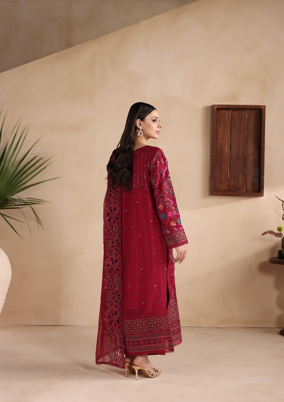Designer Maroon Embroidered Chiffon Suit Online in Sri Lanka India Australia