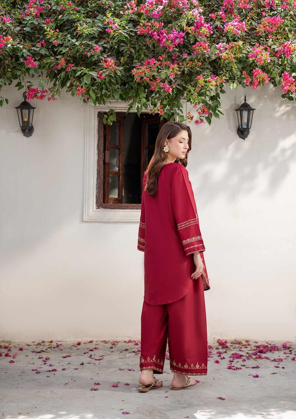 Designer Maroon Embroidered Cotton Salwar Suit Online in UK USA Canada