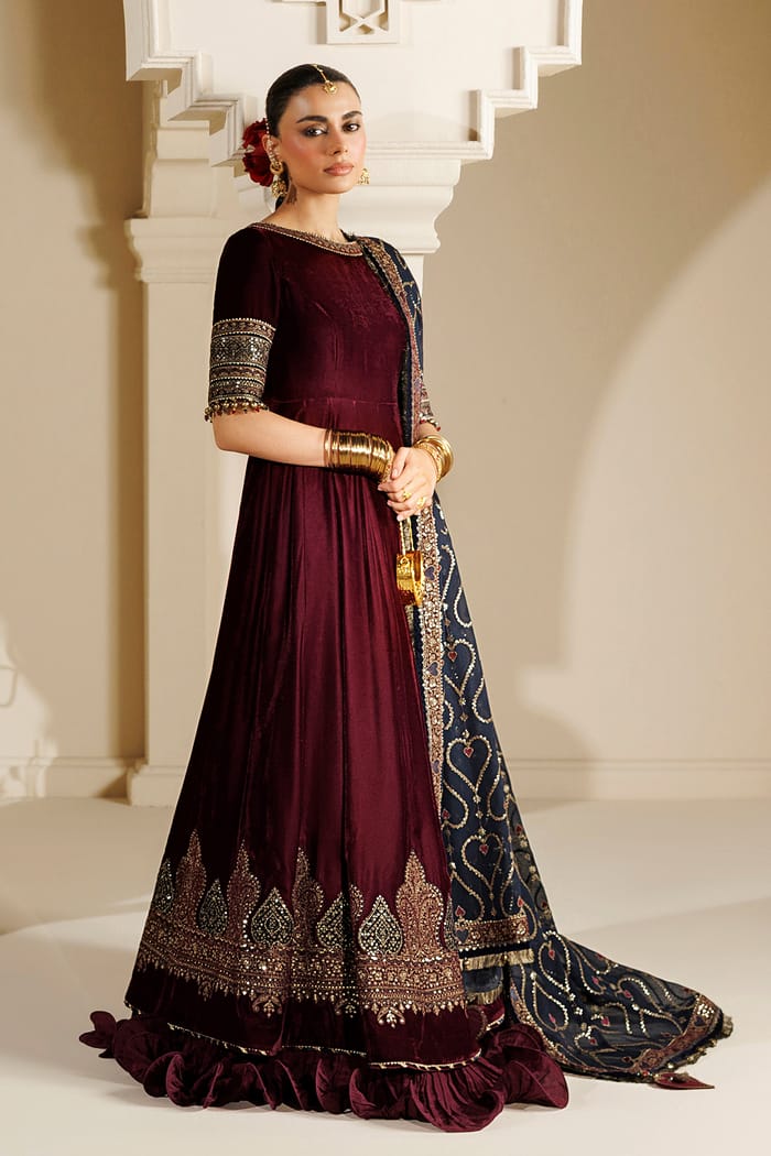 Designer Maroon Velvet Salwar Kameez Online in KSA Riyadh Saudi Arabia Oman Bahrain Qatar
