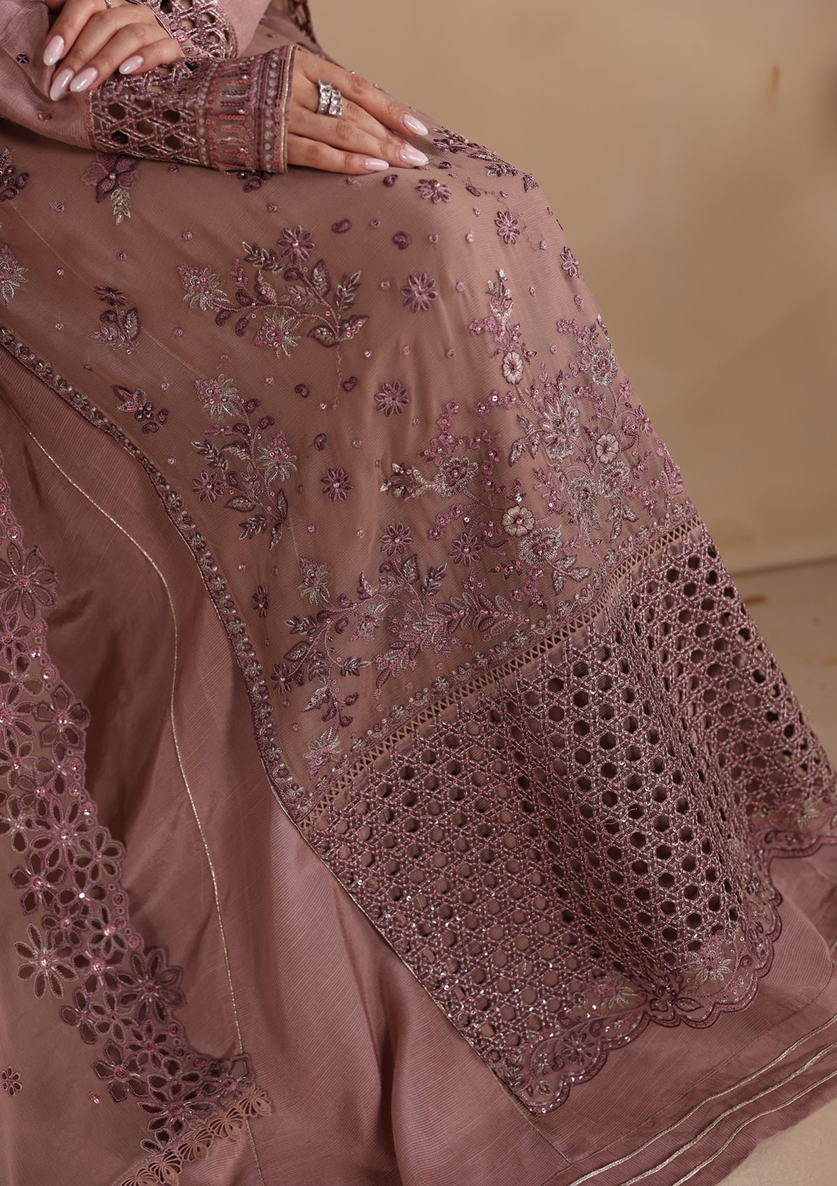 Designer Mauve Pink Chiffon Festive Suit Online in Dubai UAE Abudhabi Ajman Sharjah