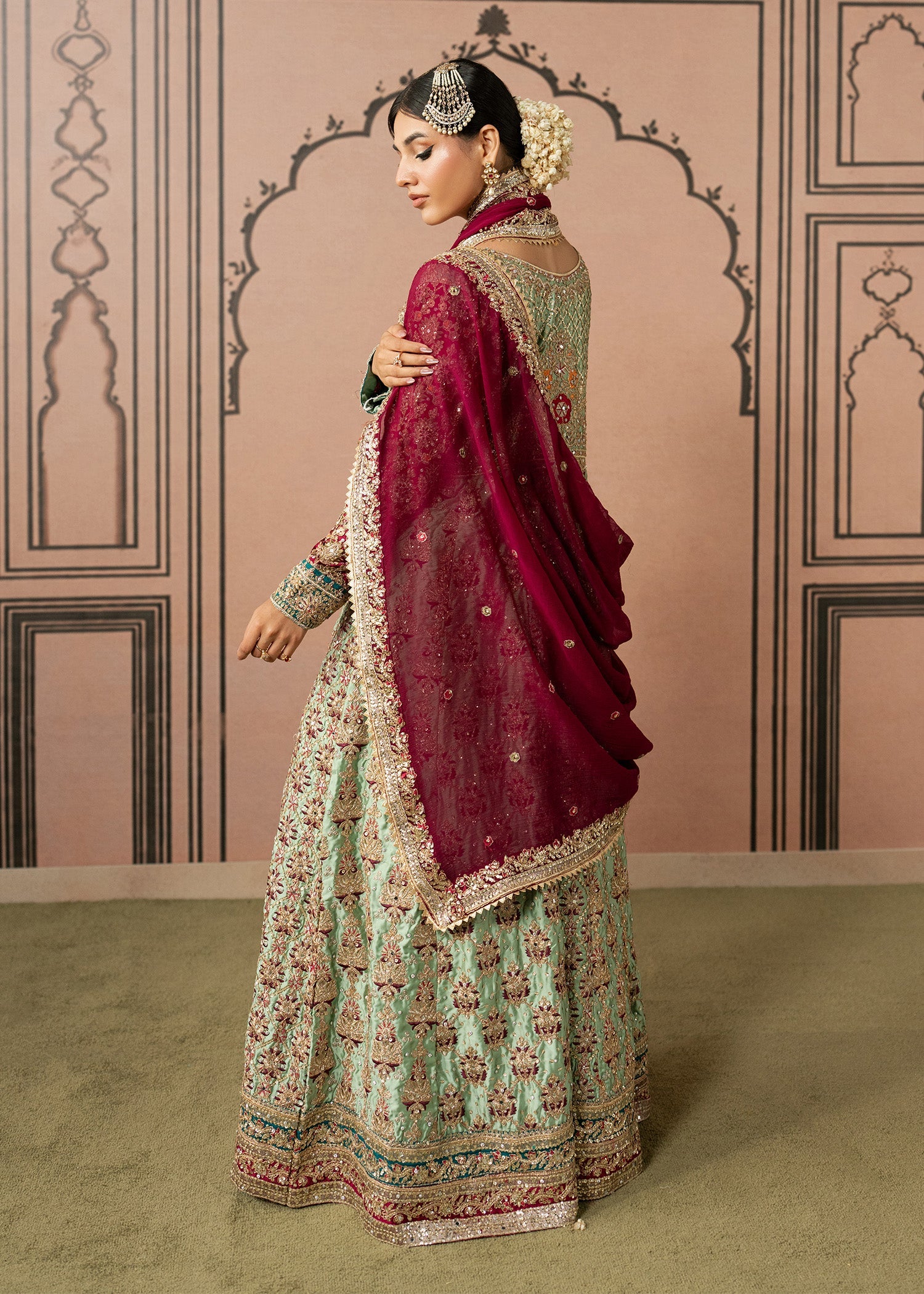 Designer Mint Green Chiffon Wedding Guest Outfit Online in KSA Riyadh Saudi Arabia Oman Bahrain Qatar