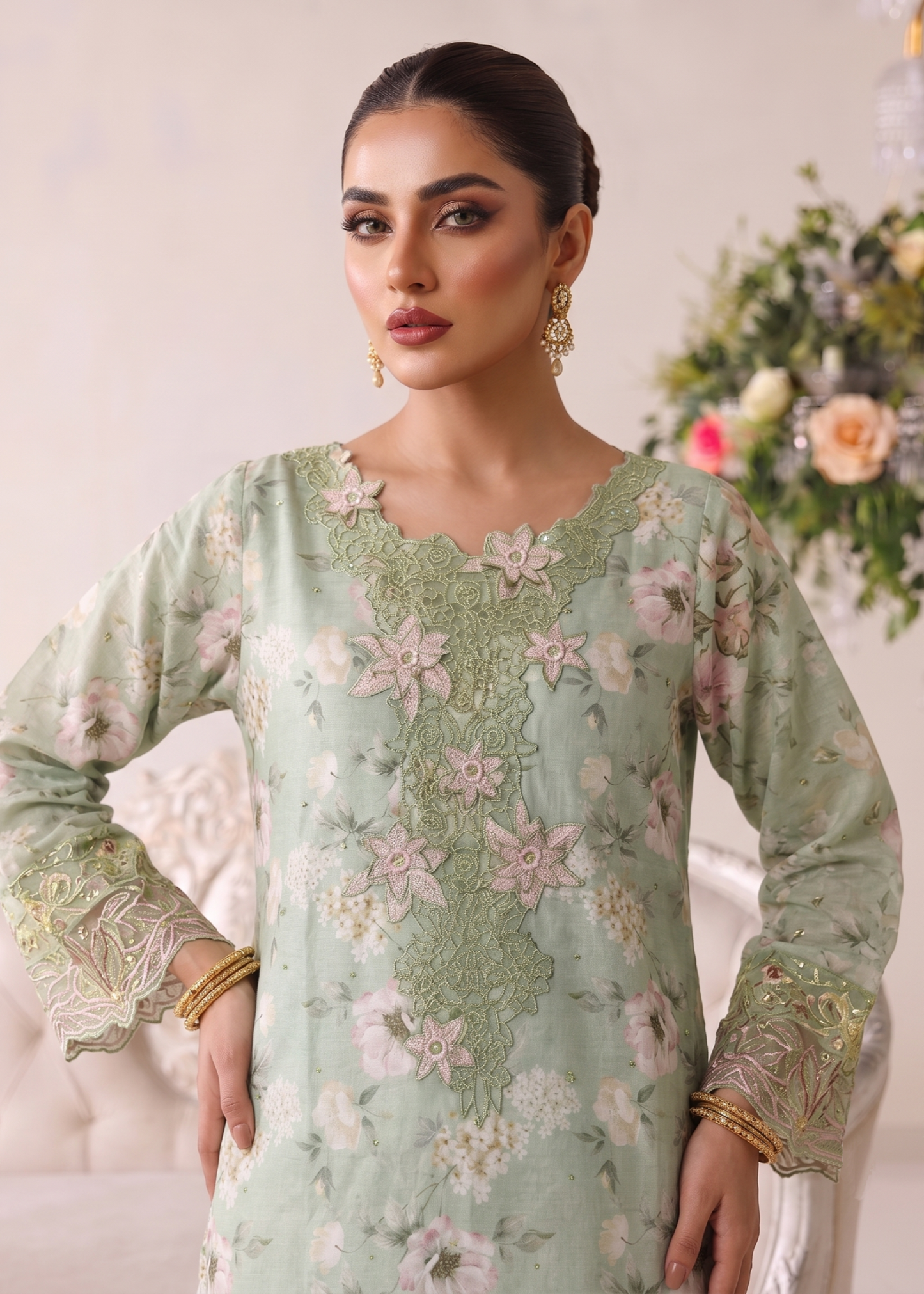 Designer Mint Green Lawn Sharara Suit Online in Dubai DXB UAE Abudhabi Meena Bazaar