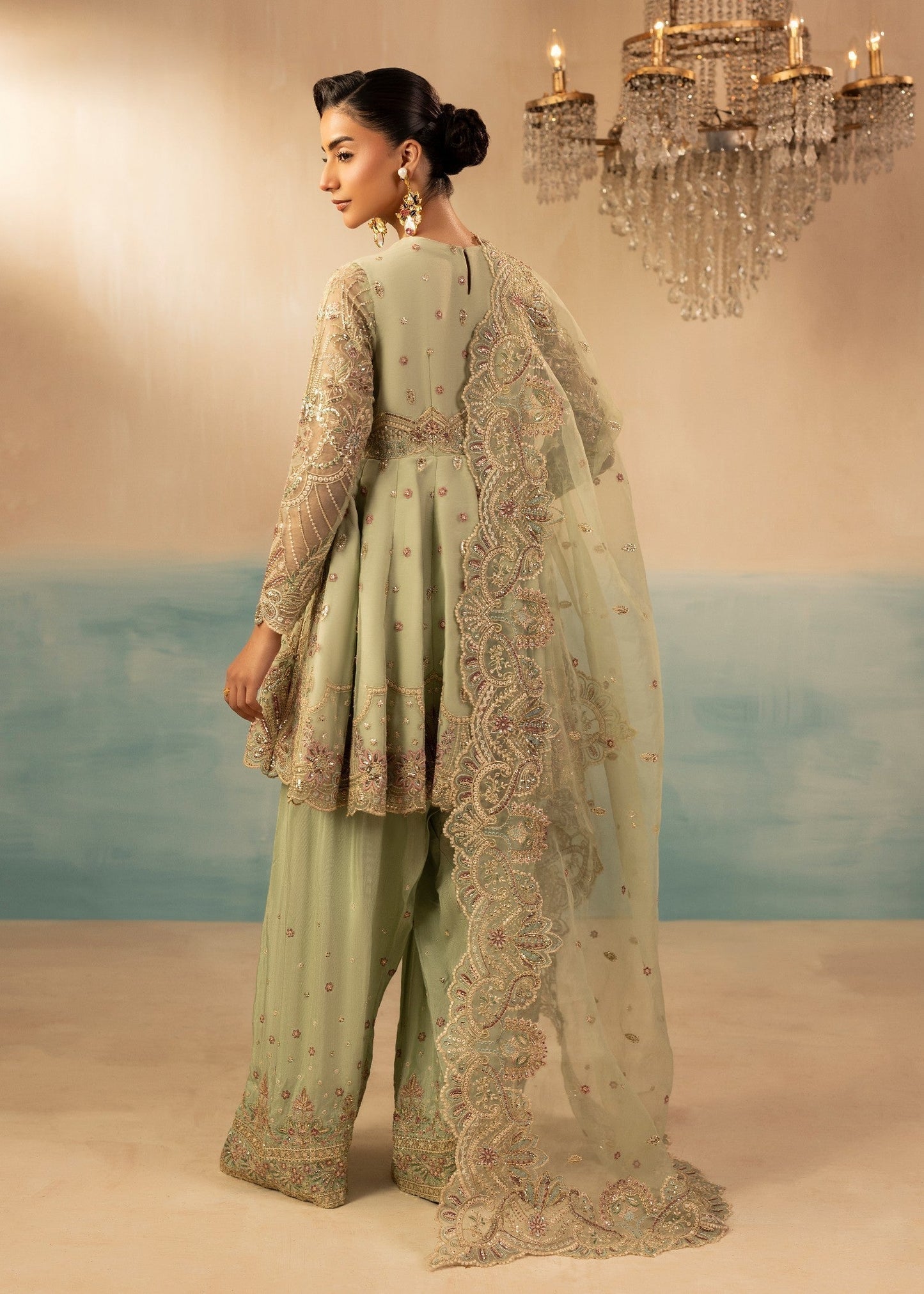 Designer Mint Organza Farshi Shalwar for Women Online in KSA Riyadh Saudi Arabia Oman Bahrain Qatar