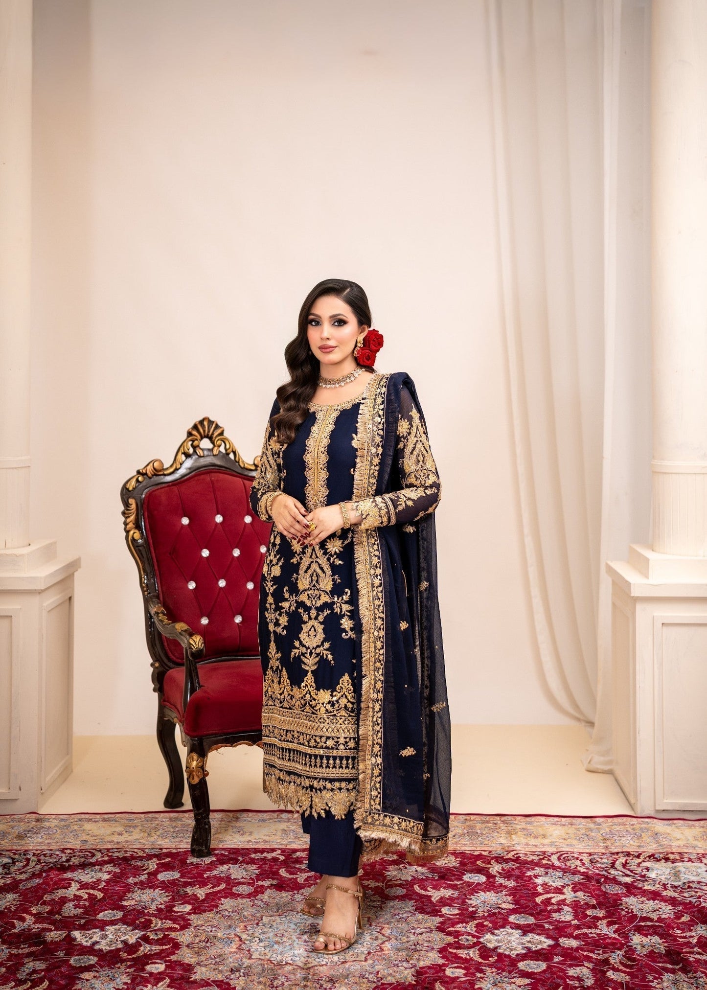 Designer Moonlight Blue Embroidered Kurta Set Online in Sri Lanka India Australia