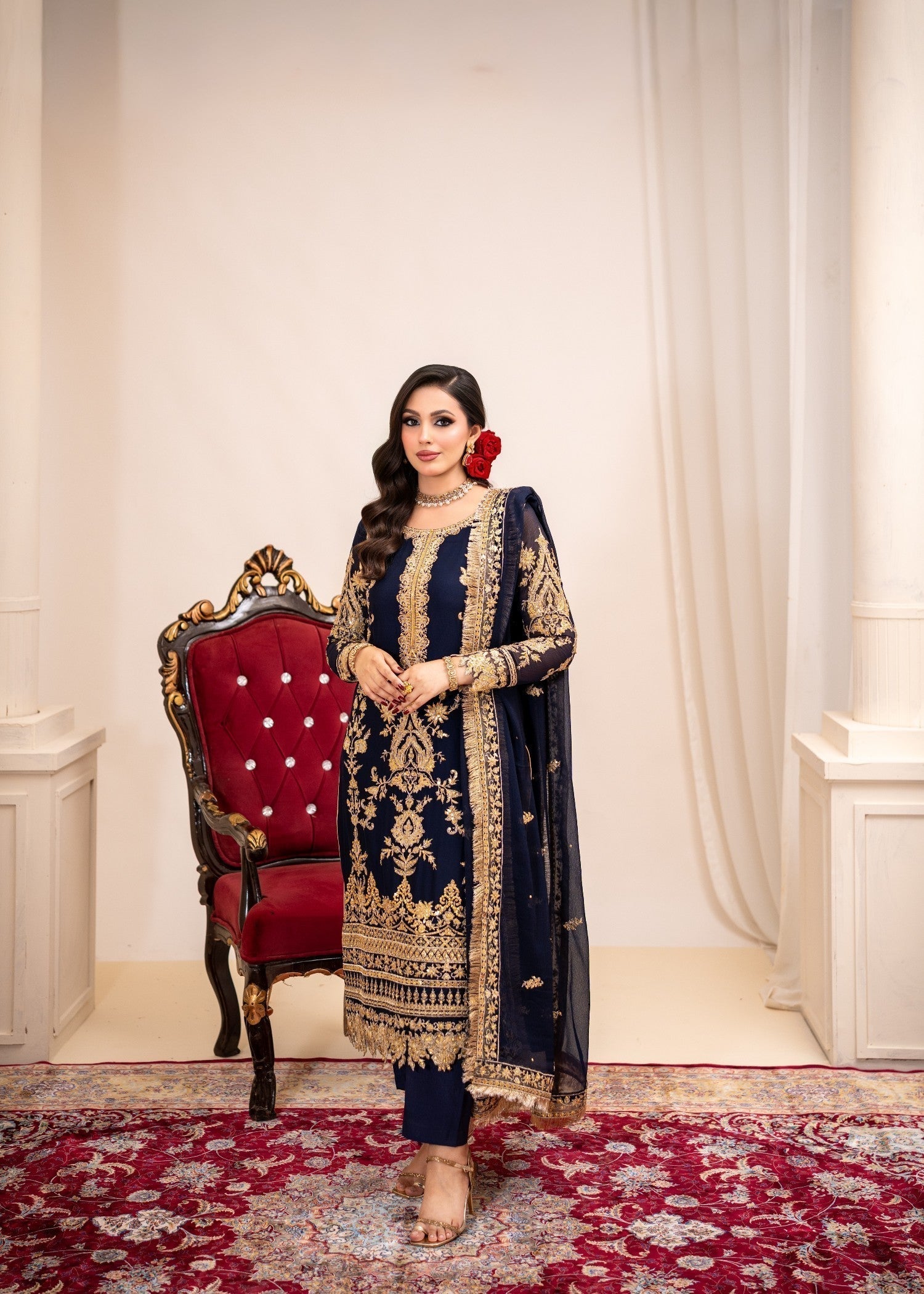 Designer Moonlight Blue Embroidered Kurta Set Online in Sri Lanka India Australia