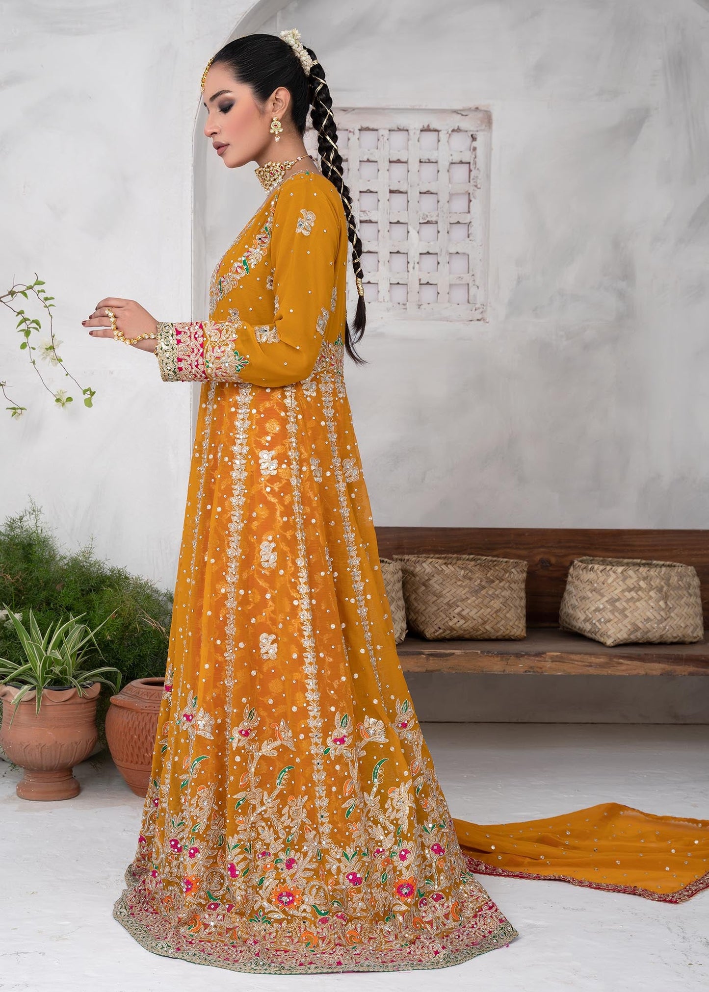 Designer Multi Colored Chiffon Pishwas Online in KSA Riyadh Saudi Arabia Oman Bahrain Qatar