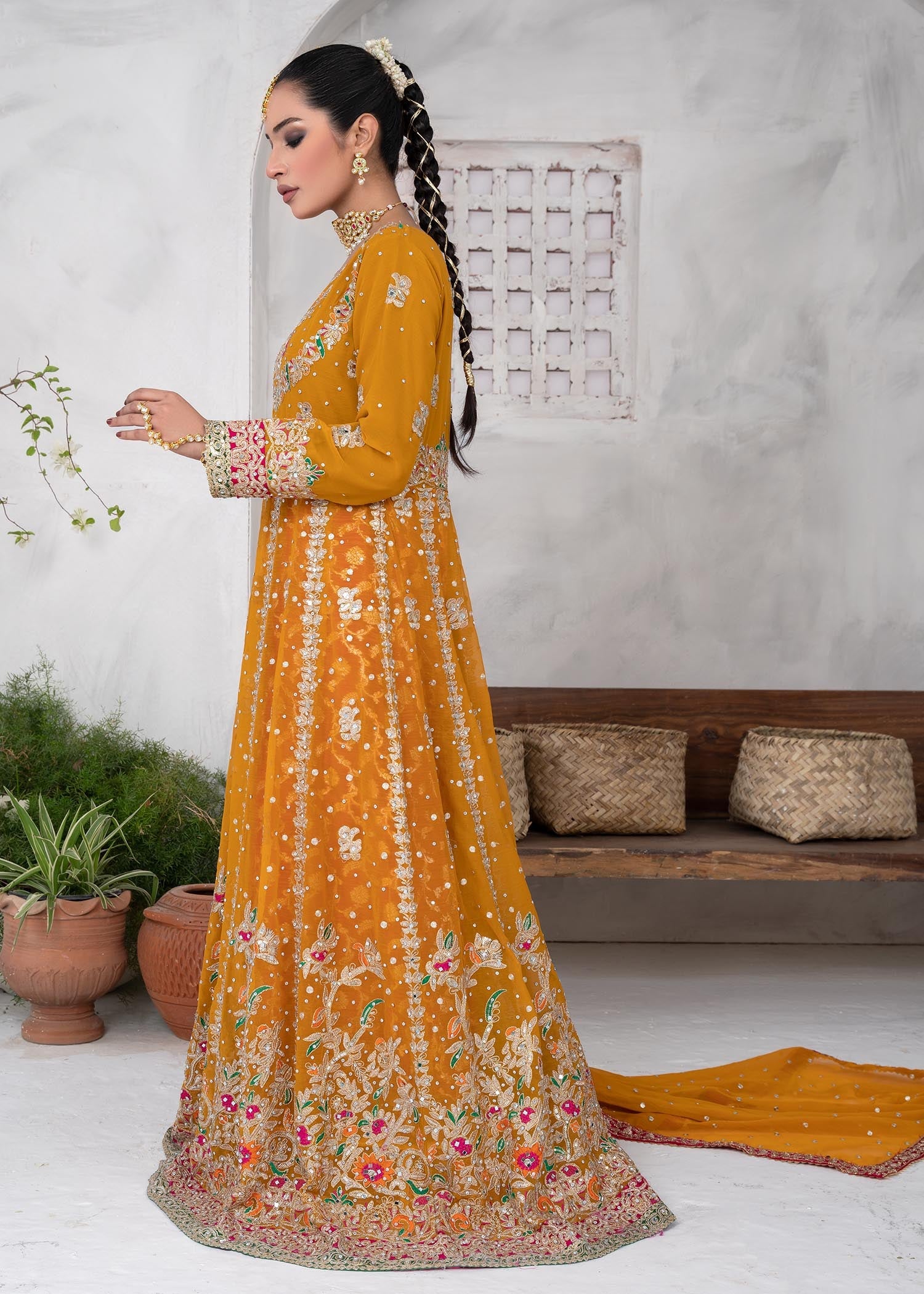 Designer Multi Colored Chiffon Pishwas Online in KSA Riyadh Saudi Arabia Oman Bahrain Qatar