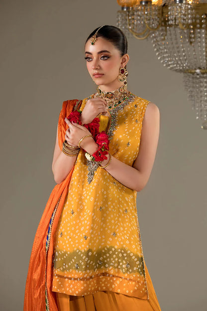 Designer Mustard Chiffon Farshi Suit Online in KSA Riyadh Saudi Arabia Oman Bahrain Qatar