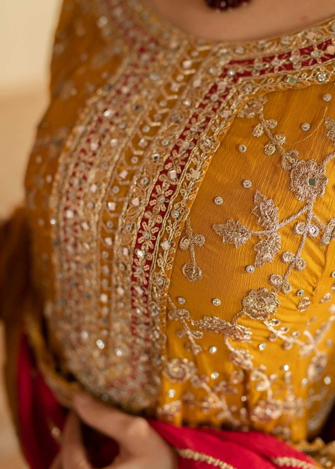 Designer Mustard Chiffon Ladies Suit Online in KSA Riyadh Saudi Arabia Oman Bahrain Qatar