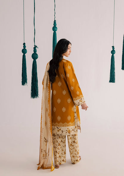 Designer Mustard Embroidered Lawn Suit Online in KSA Riyadh Saudi Arabia Oman Bahrain Qatar