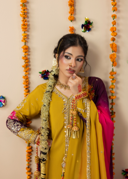 Designer Mustard Embroidered Silk Kurta Pajama Online in KSA Riyadh Saudi Arabia Oman Bahrain Qatar