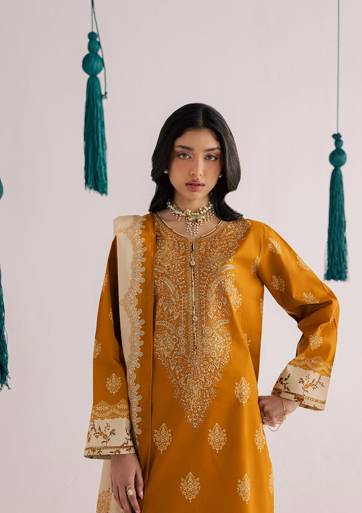 Designer Mustard Lawn Kurta Pajama Online in Dubai UAE Abudhabi Ajman Sharjah