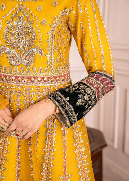 Designer Mustard Organza Embroidered Dress Material Online in UK USA Canada