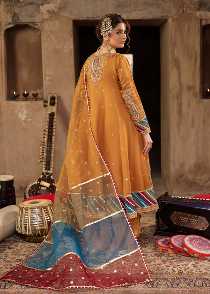 Designer Mustard Silk Embellished Pishwas Suit Online in KSA Riyadh Saudi Arabia Oman Bahrain Qatar