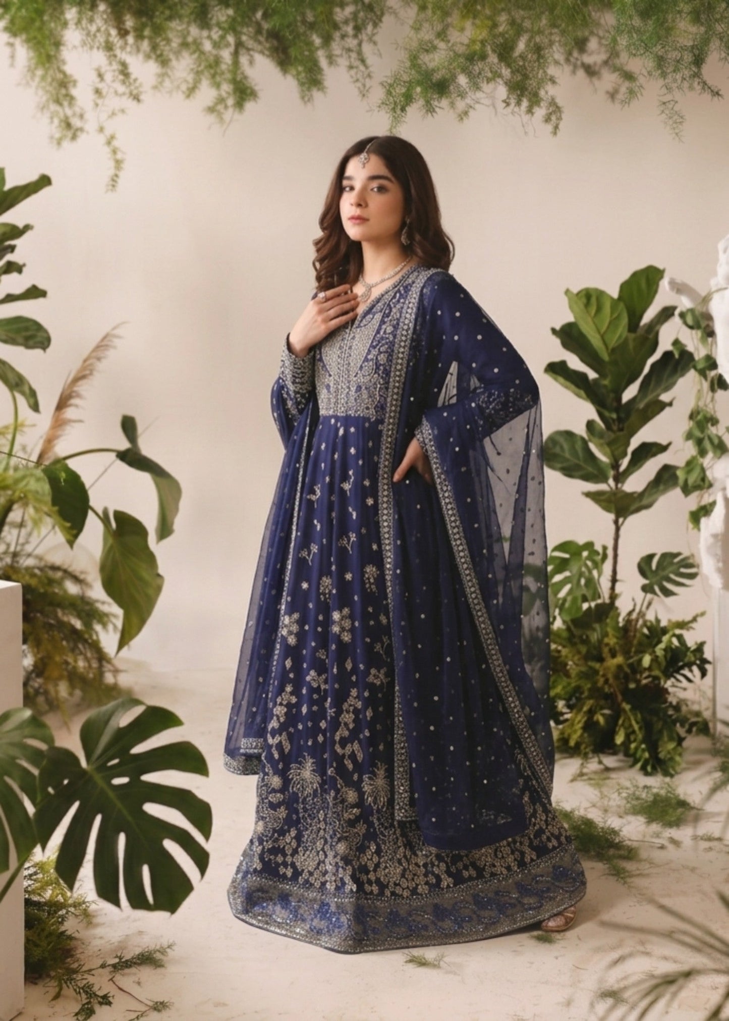 Designer Navy Blue Chiffon Partywear Salwar Suit Online in Dubai UAE Abudhabi Ajman Sharjah