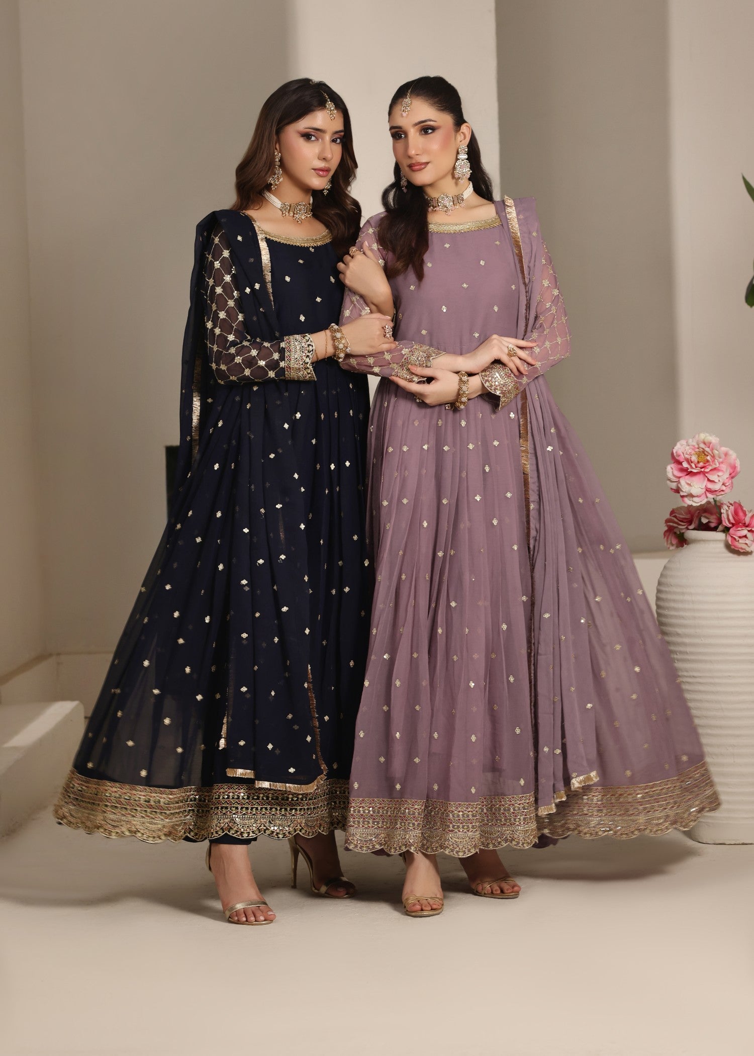 Designer Navy Blue Embroidered Chiffon Suit Online in KSA Riyadh Saudi Arabia Oman Bahrain Qatar