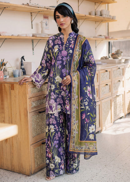 Designer Navy Blue Embroidered Lawn Farshi Shalwar Online in KSA Riyadh Saudi Arabia Oman Bahrain Qatar