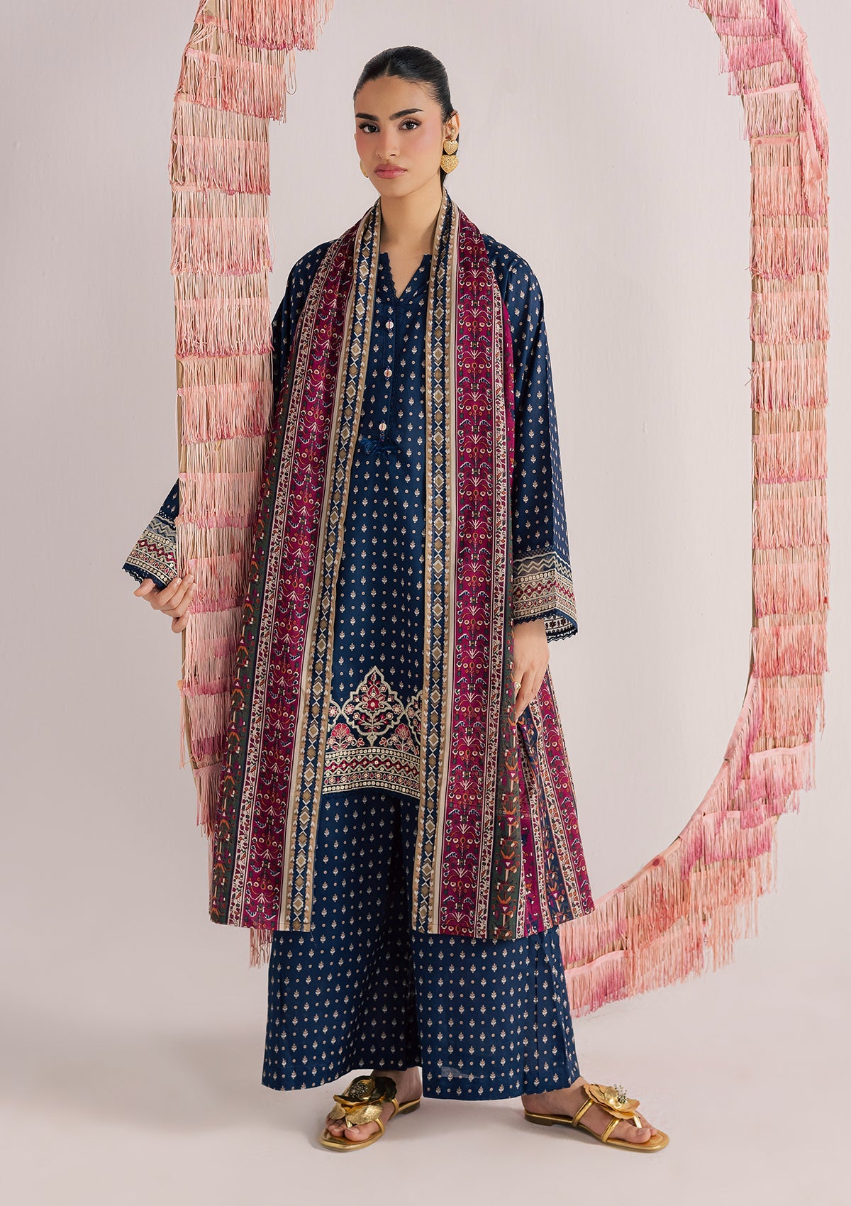 Designer Navy Blue Lawn Suit for Women Online in KSA Riyadh Saudi Arabia Oman Bahrain Qatar