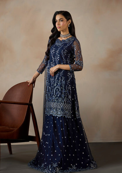 Designer Navy Blue Net Embroidered Ladies Suit Online in Dubai UAE Abudhabi Ajman Sharjah