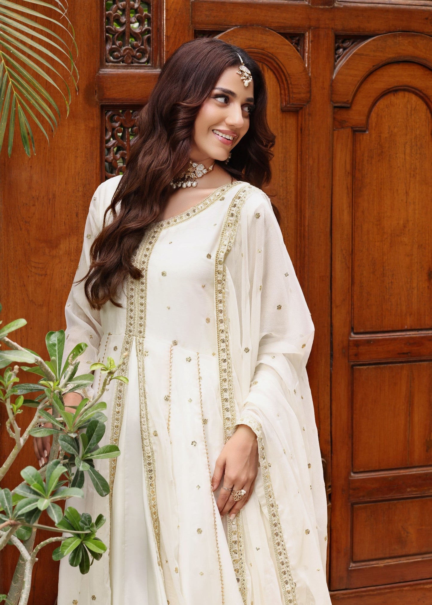 Designer Off-White Chiffon Embroidered Suit Online in Sri Lanka India Australia