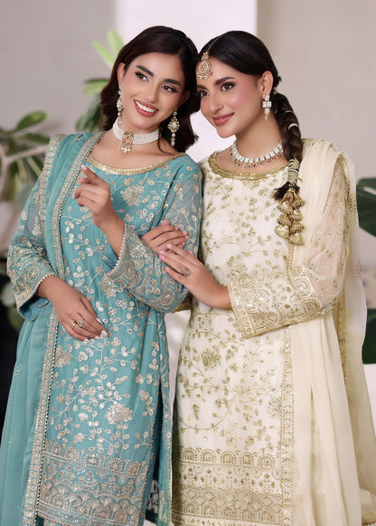 Designer Off White Chiffon Gharara Party Wear Online in KSA Riyadh Saudi Arabia Oman Bahrain Qatar