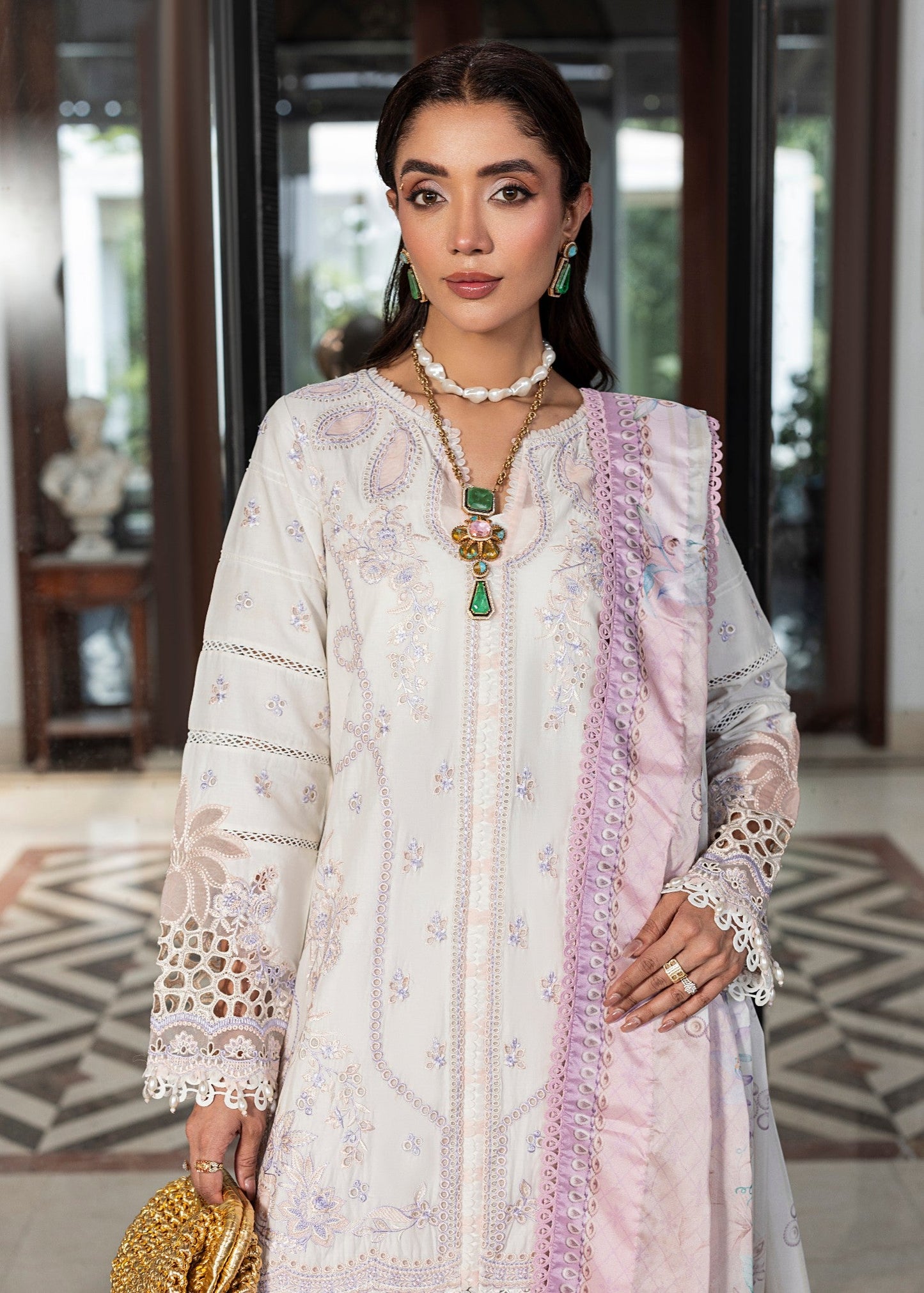Designer Off-White Embroidered Lawn Suit Online in Dubai UAE Abudhabi Ajman Sharjah