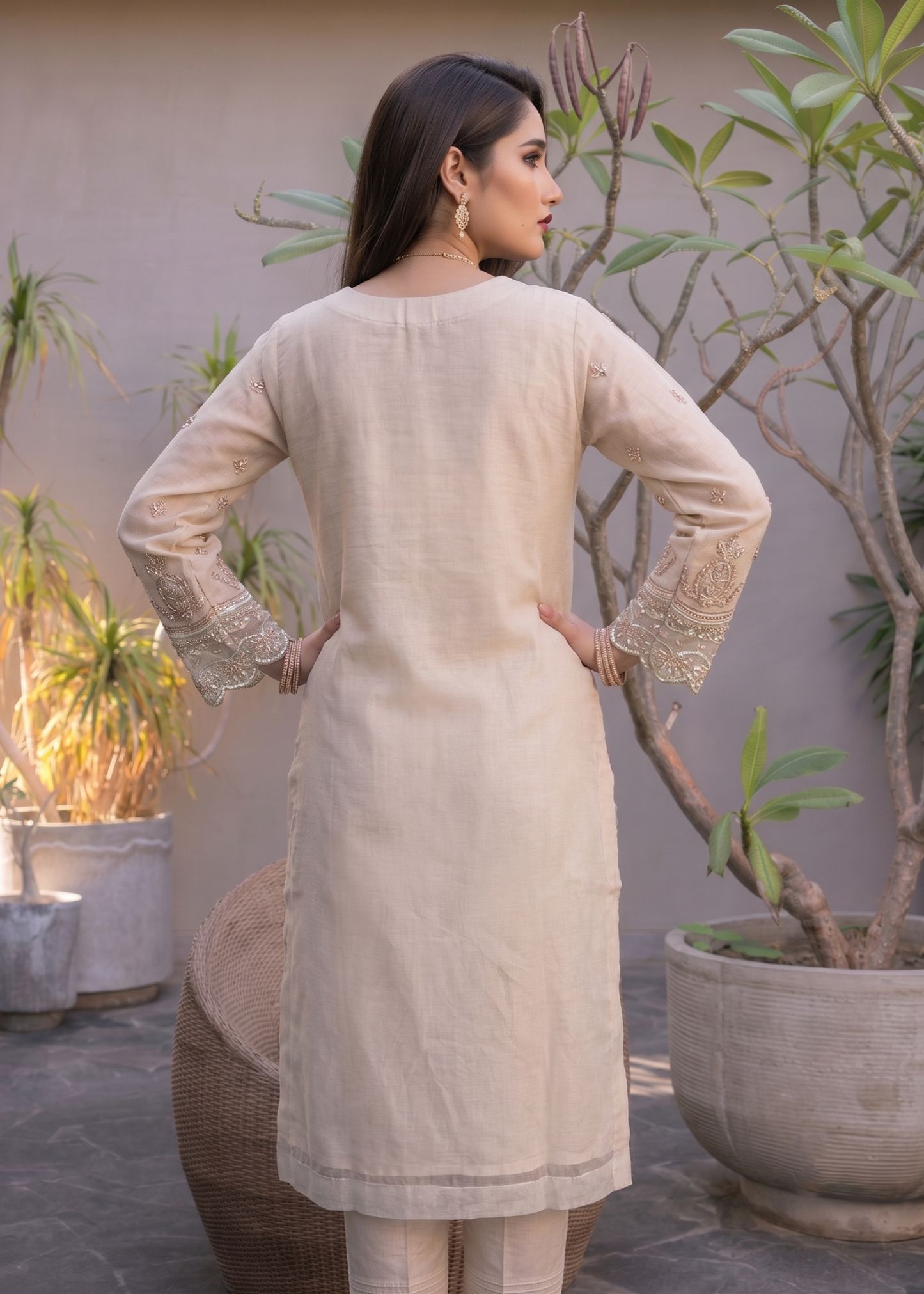Designer Off-White Embroidered Organza Salwar Kameez Online in KSA Riyadh Saudi Arabia Oman Bahrain Qatar