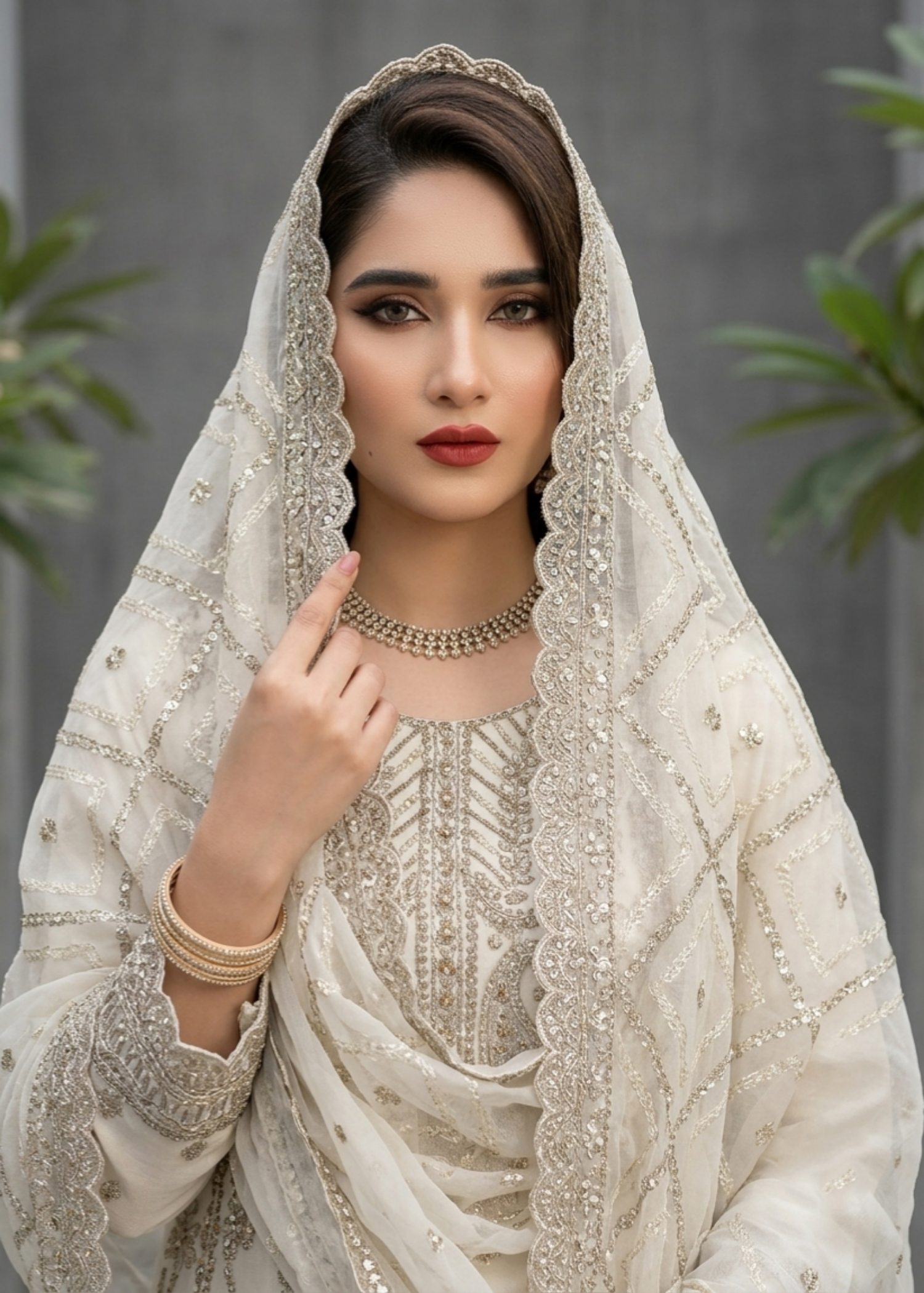 Designer Off-White Organza Salwar Suit Online in KSA Riyadh Saudi Arabia Oman Bahrain Qatar