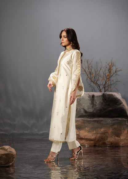 Designer Off-White Raw Silk Party Suit Online in Dubai DXB UAE Abudhabi Meena Bazaar