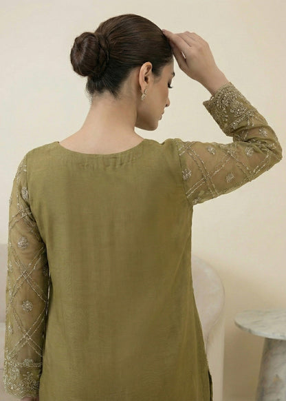 Designer Olive Green Embroidered Organza Dress Material Online in UK USA Canada