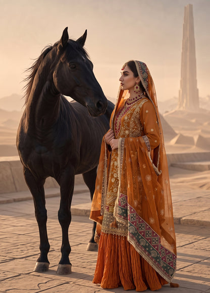 Designer Orange Adda Work Organza Lehenga Choli Online in KSA Riyadh Saudi Arabia Oman Bahrain Qatar