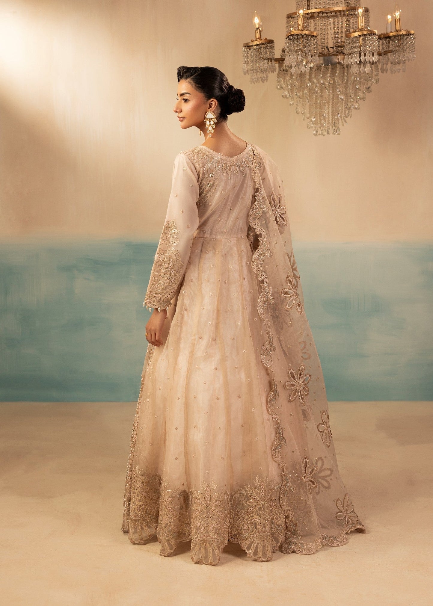 Designer Pastel Pink Organza Festive Wear Suit Online in KSA Riyadh Saudi Arabia Oman Bahrain Qatar