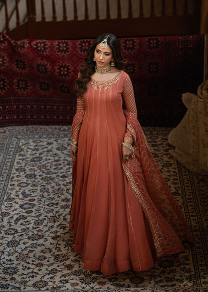 Designer Peach Chiffon Readymade Suit Online in Dubai UAE Abudhabi Ajman Sharjah