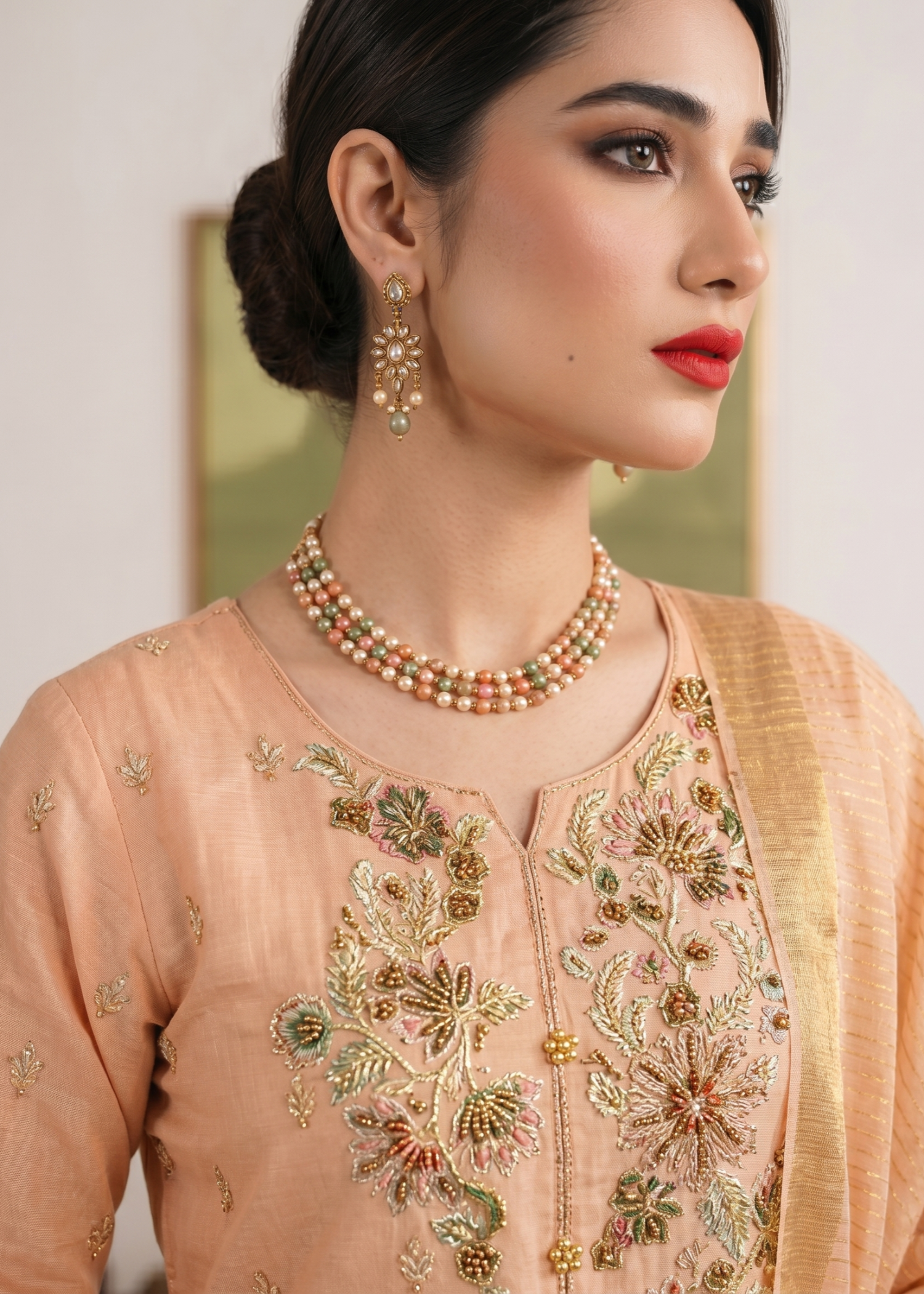 Designer Peach Pink Cotton Pakistani Suit Online in KSA Riyadh Saudi Arabia Oman Bahrain Qatar