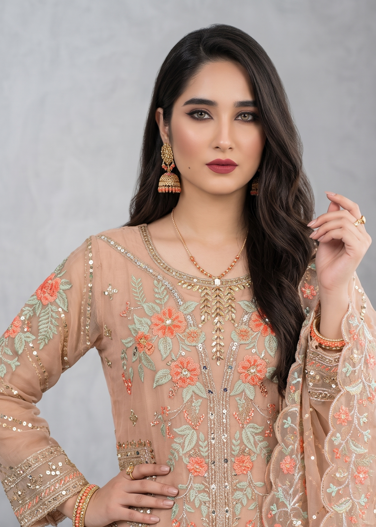 Designer Peach Pink Organza Salwar Suit Online in Dubai UAE Abudhabi Ajman Sharjah