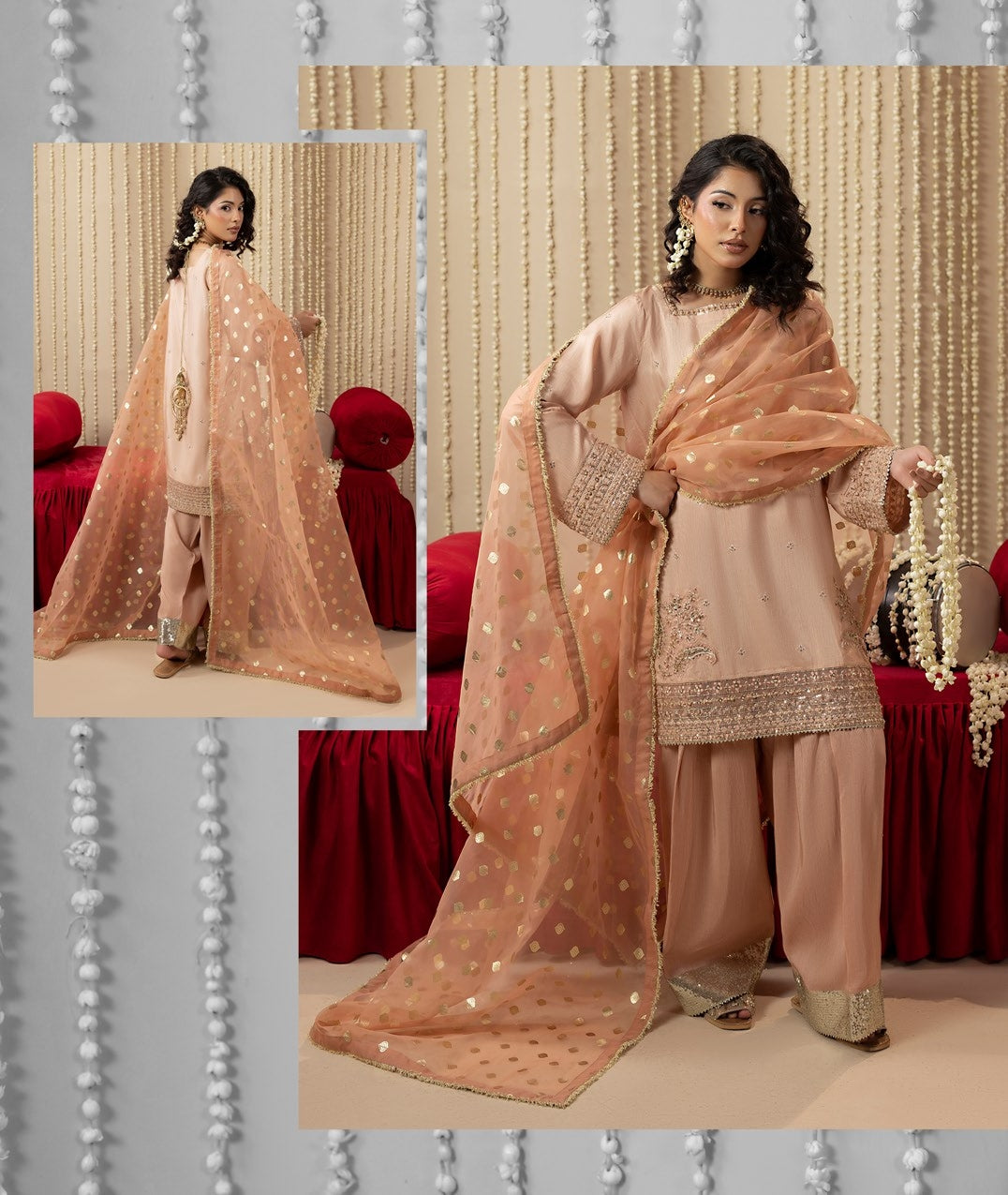 Designer Peach Silk Ready to Wear Salwar Suit Online in Dubai UAE Abudhabi Ajman Sharjah