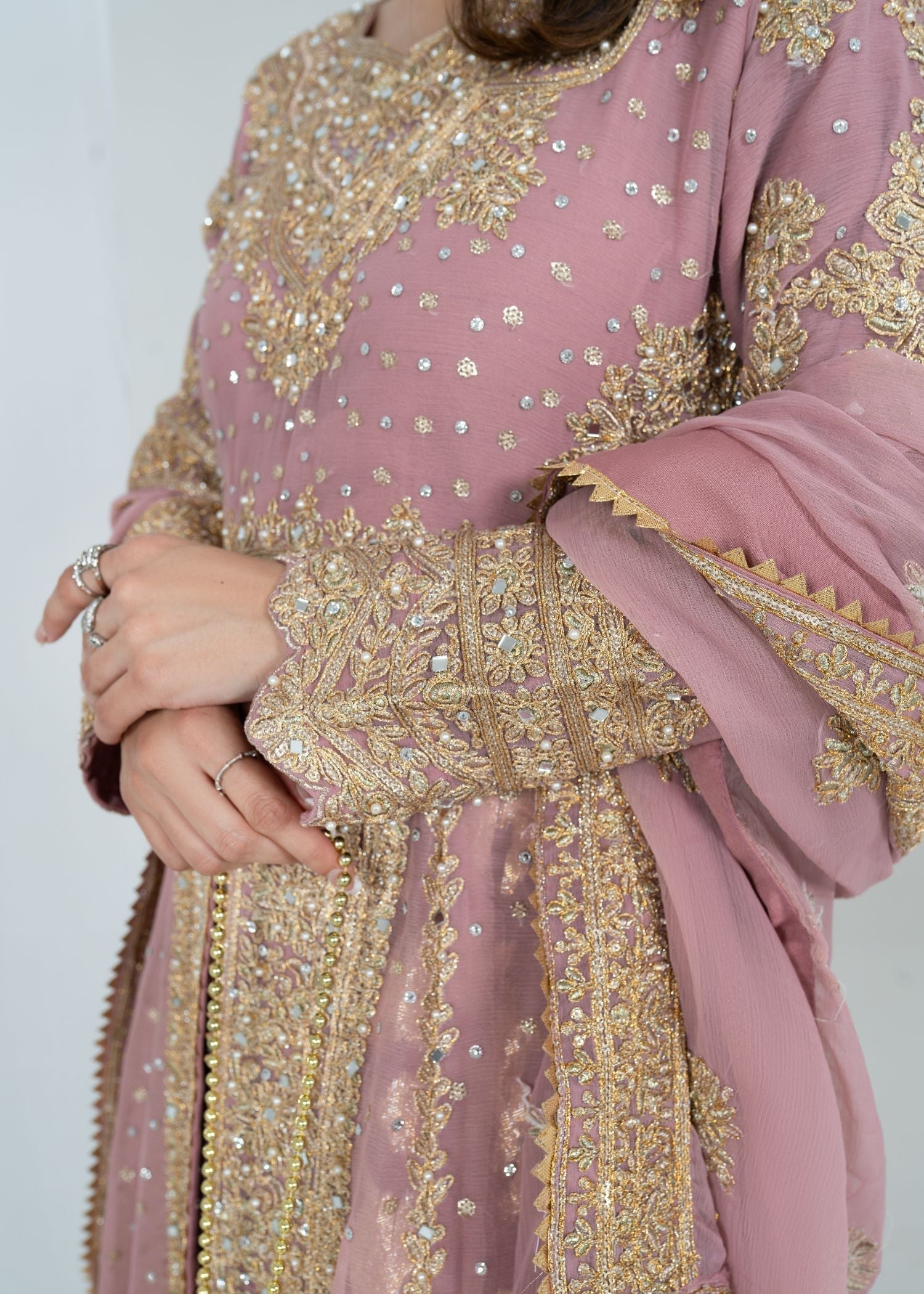 Designer Pink Chiffon Partywear Maxi Dress Online in KSA Riyadh Saudi Arabia Oman Bahrain Qatar