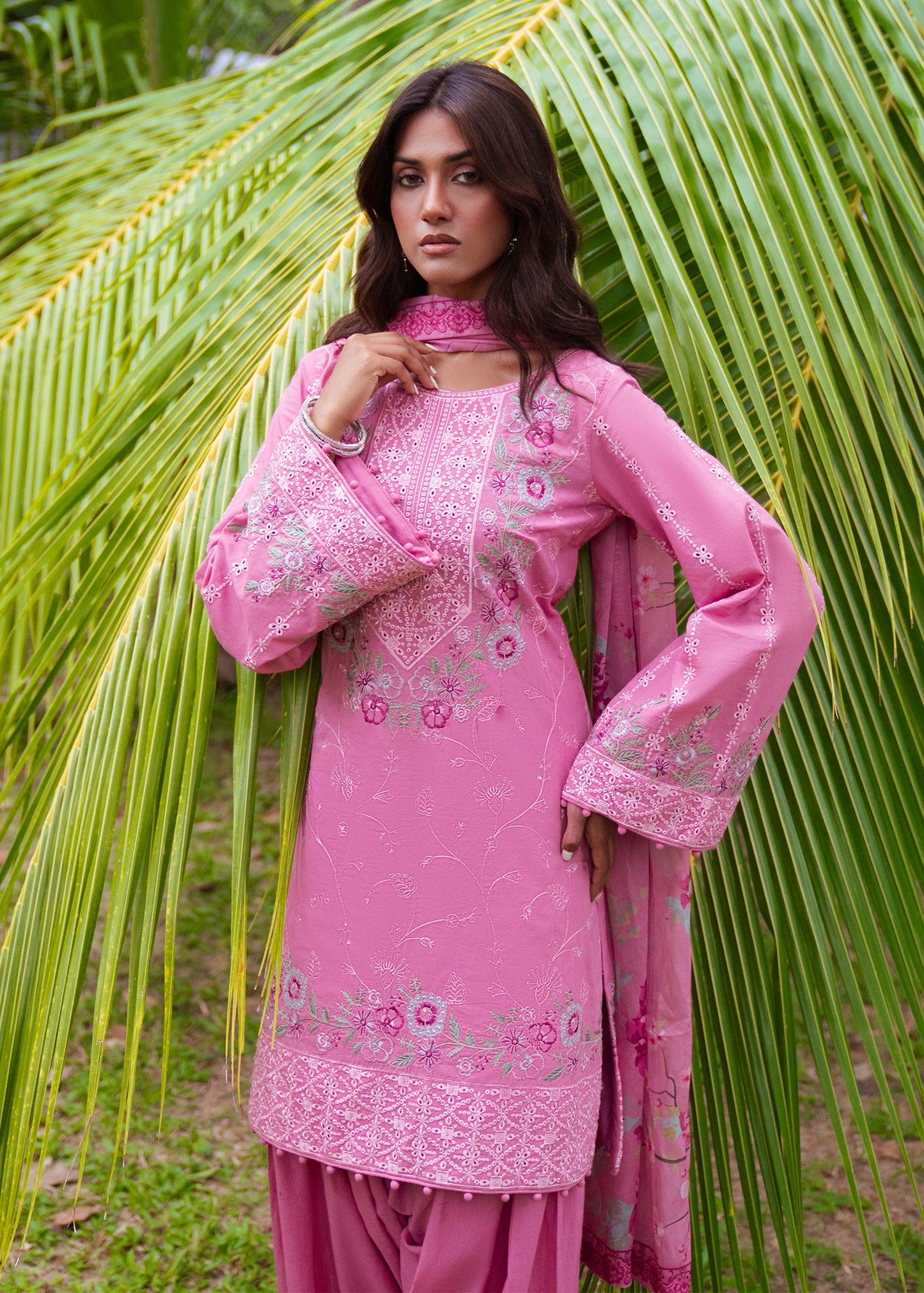 Designer Pink Embroidered Lawn Salwar Kameez Online in KSA Riyadh Saudi Arabia Oman Bahrain Qatar
