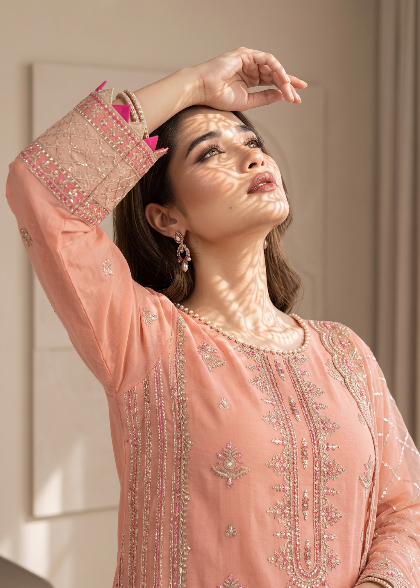 Designer Pink Embroidered Organza Salwar Suit Online in KSA Riyadh Saudi Arabia Oman Bahrain Qatar