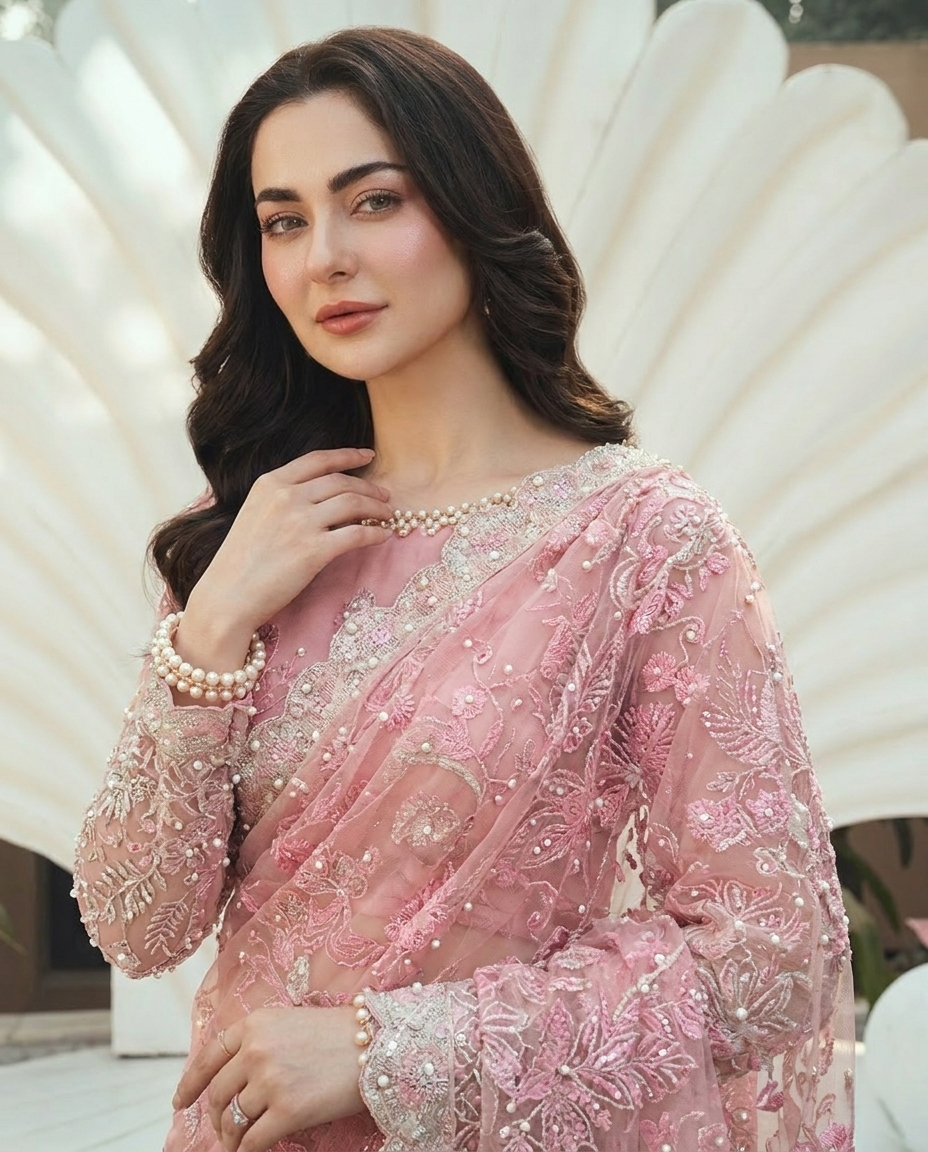 Designer Pink Net Partywear Saree Online in KSA Riyadh Saudi Arabia Oman Bahrain Qatar
