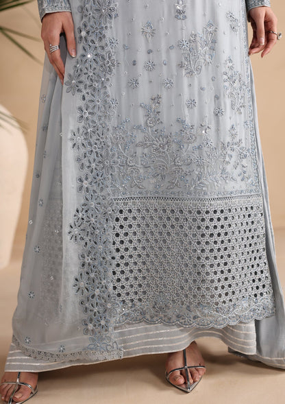 Designer Powder Blue Chiffon Salwar Kameez Online in UK USA Canada