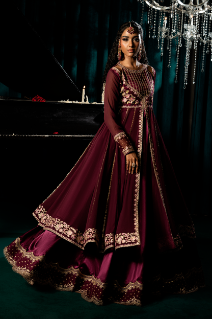 Designer Purple Chiffon Embellished Pishwas Online in KSA Riyadh Saudi Arabia Oman Bahrain Qatar