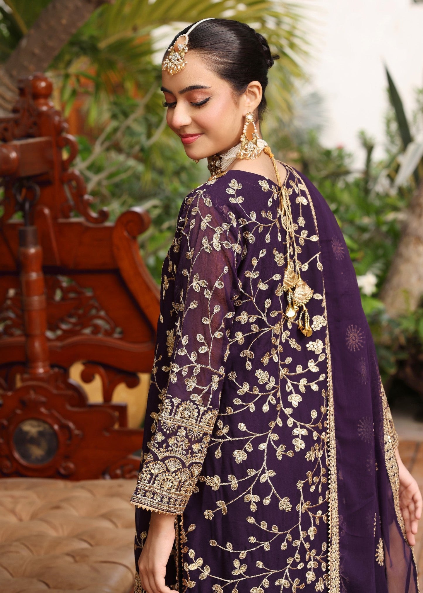 Designer Purple Chiffon Gharara for Women Online in KSA Riyadh Saudi Arabia Oman Bahrain Qatar