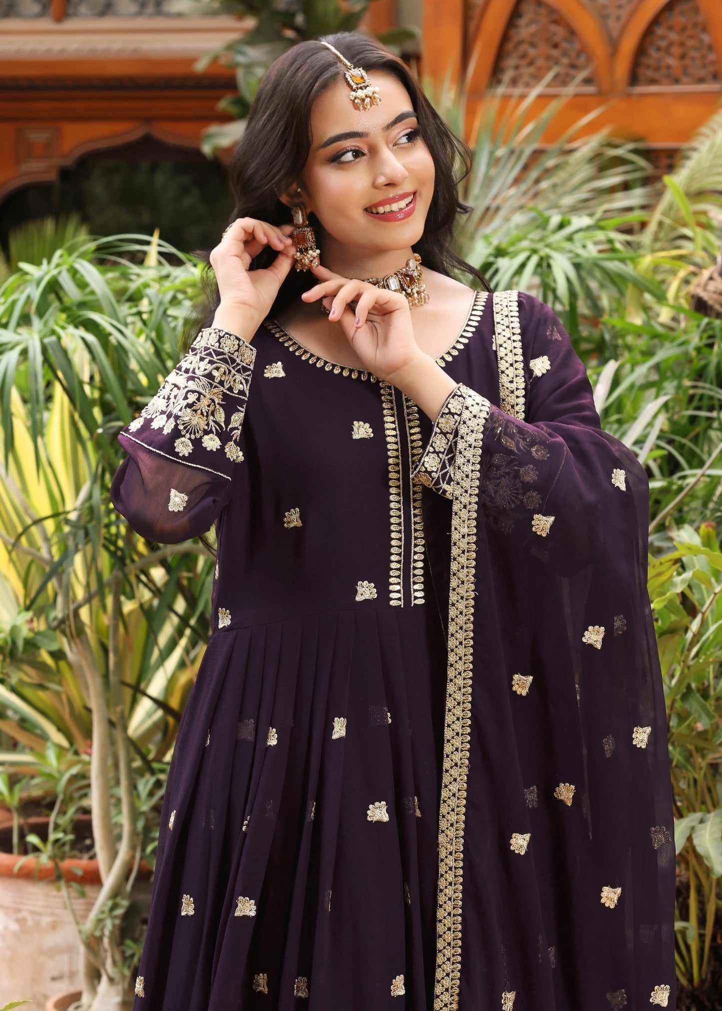 Designer Purple Chiffon Pishwas for Women Online in KSA Riyadh Saudi Arabia Oman Bahrain Qatar