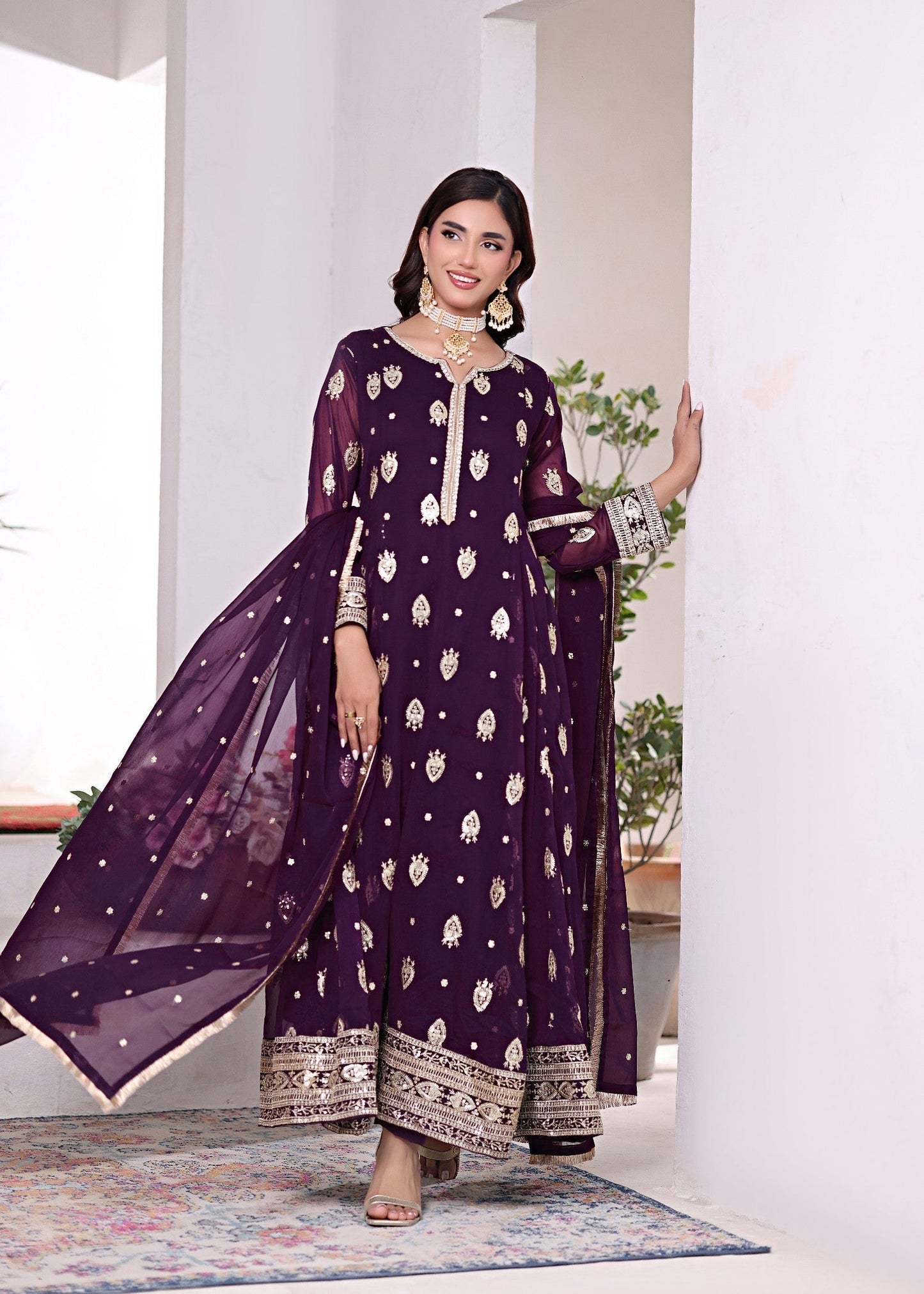 Designer Purple Chiffon Pishwas Suit Online in Sri Lanka India Australia