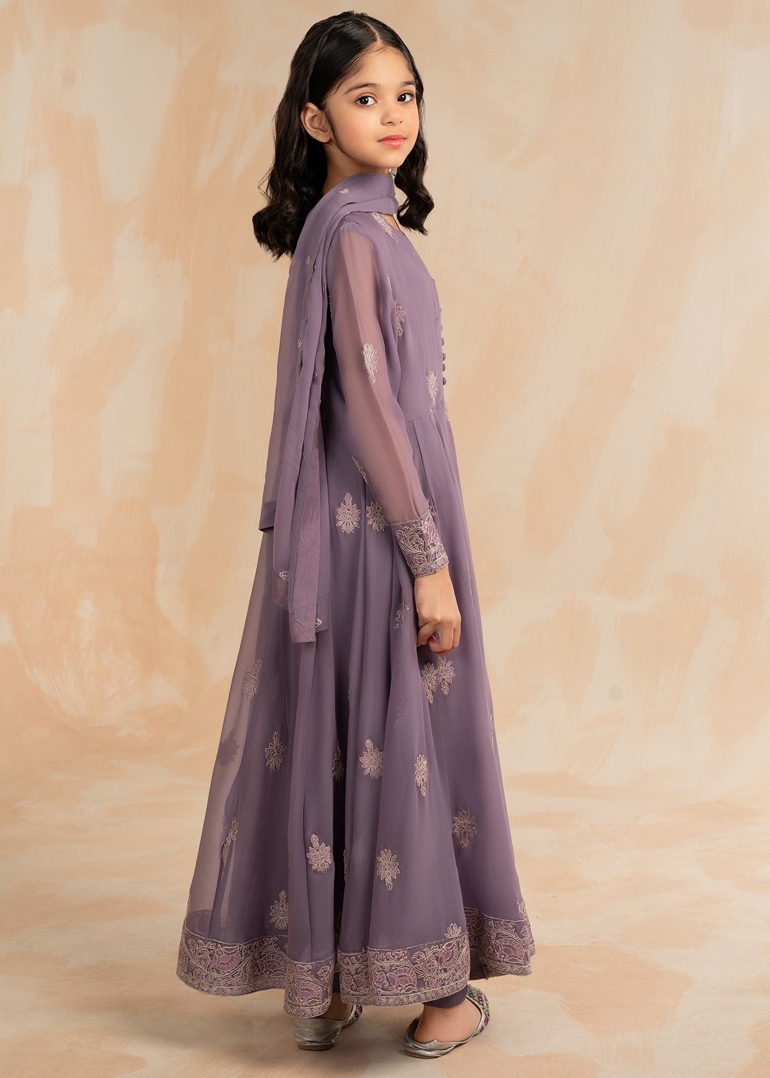 Designer Purple Chiffon Salwar Kameez with Raw Silk Trouser Online in KSA Riyadh Saudi Arabia Oman Bahrain Qatar