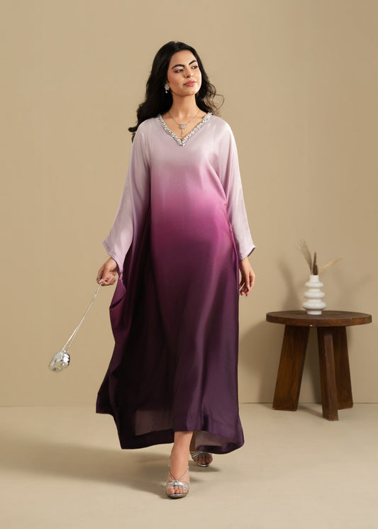 Designer Purple Embellished Silk Kaftan Online in Dubai DXB UAE Abudhabi Meena Bazaar