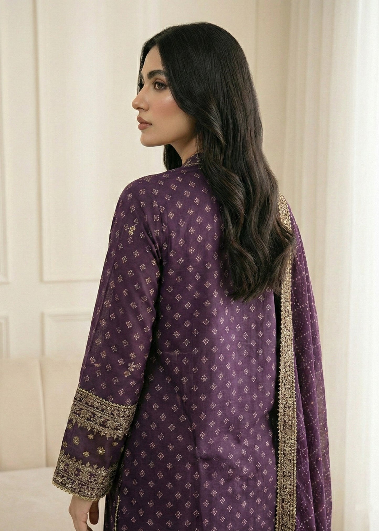 Designer Purple Embroidered Farshi Shalwar Suit Online in KSA Riyadh Saudi Arabia Oman Bahrain Qatar