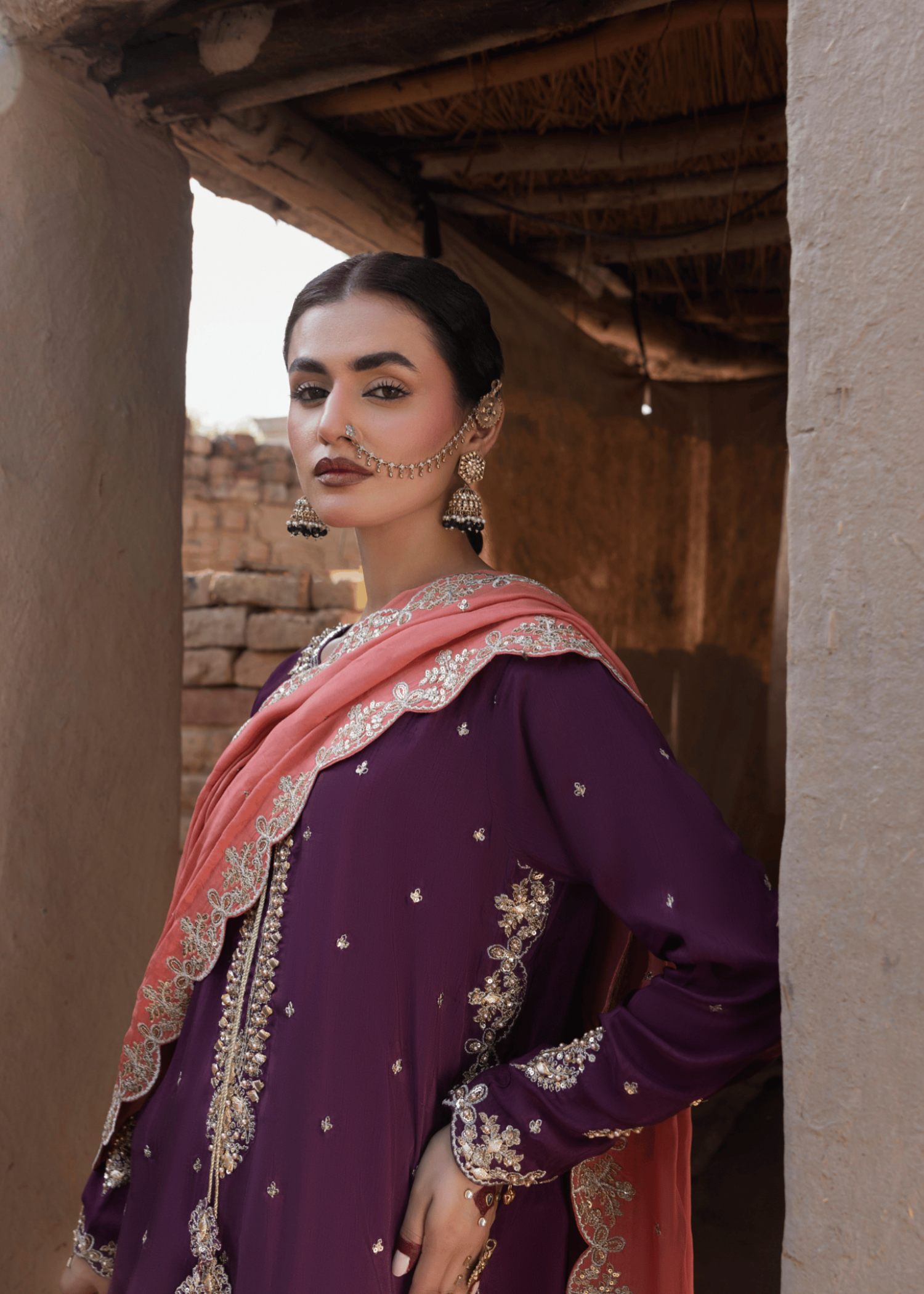 Designer Purple Silk Embellished Suit Online in KSA Riyadh Saudi Arabia Oman Bahrain Qatar