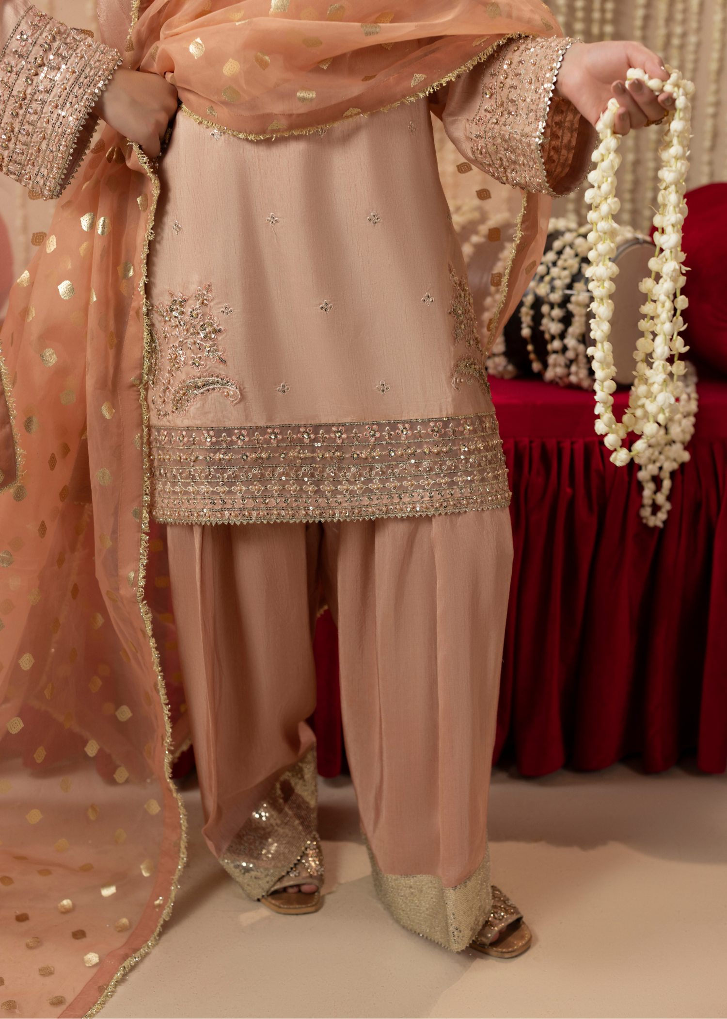Designer Raw Silk Embroidered Farshi Pajama Online in KSA Riyadh Saudi Arabia Oman Bahrain Qatar